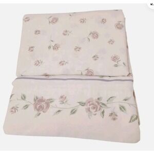 VNTG  Lavender Roses Flat Sheet Full Sz 95x79 Floral Flowers Cottage Granny USA